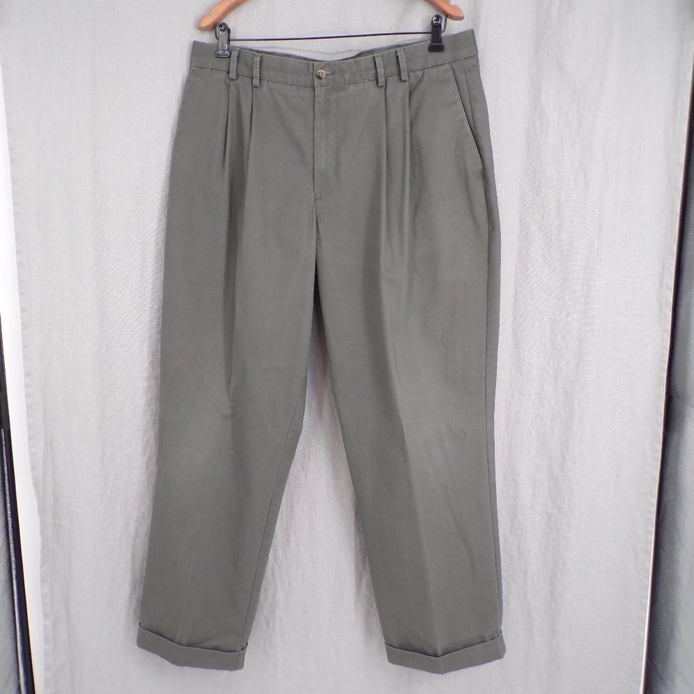 Dockers Premium Men's Olive Green Pleated Cuffed Khakis - size 40x32